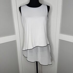 Calvin Klein White Sleeveless‎ Layered Hem Top | Size Small Women's Stretch